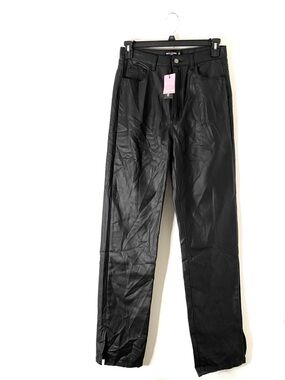 PrettyLittleThing Black Coated Split Hem Jeans Tall Stretch NWT